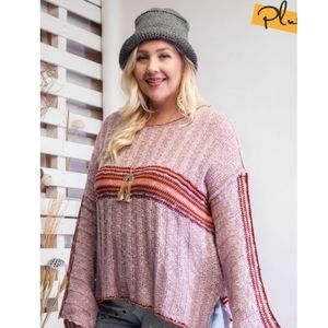 EASEL PLUS SIZE BOHO INSPIRED KNIT SWEATER